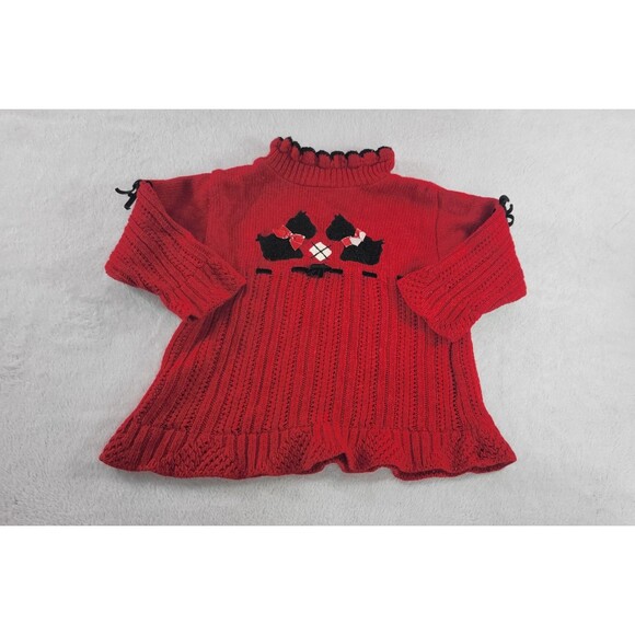 Vintage Scottish Terrier Dog Sweater Red Black Ribbon Bows Appliques 18 Months - Picture 1 of 10